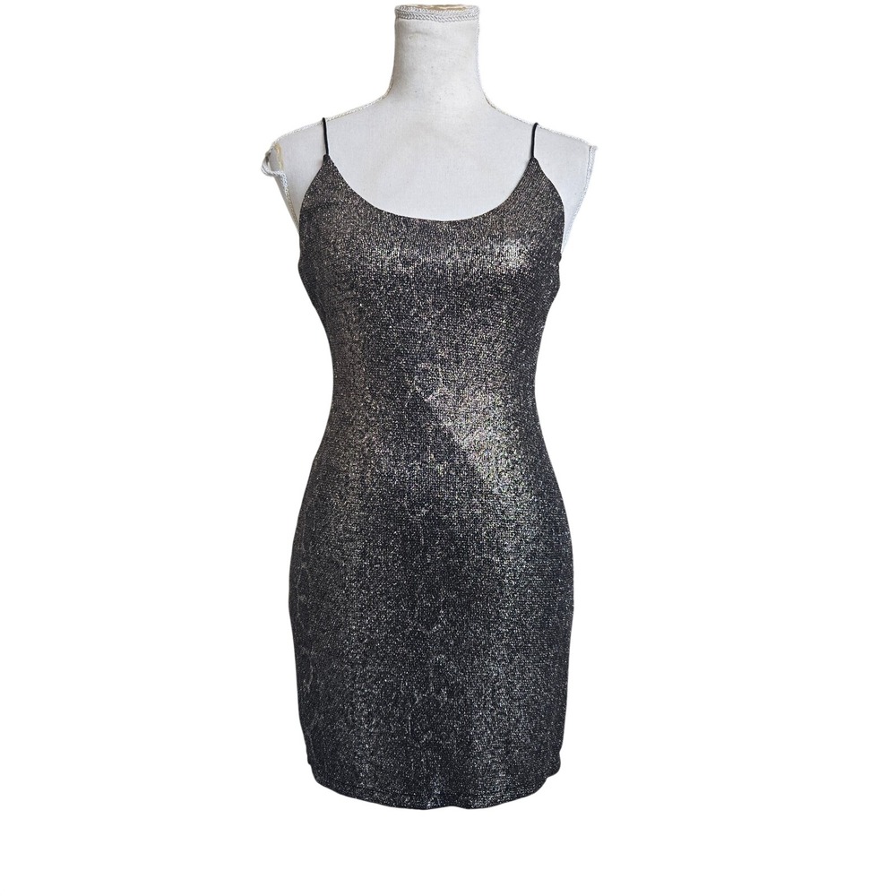 Alice + Olivia Womens Black Metallic Sheath Dress‎ in Glitter Snakeskin Size 0